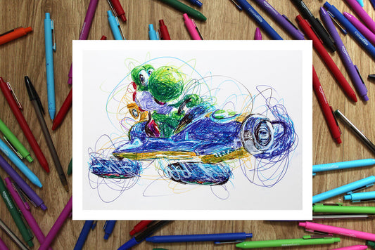 Yoshi Kart Ballpoint Pen Scribble Art Print-Cody James by Cody