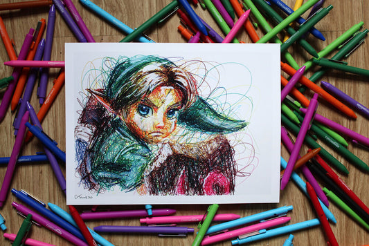 Young link Ballpoint Pen Scribble Art Print-Cody James by Cody