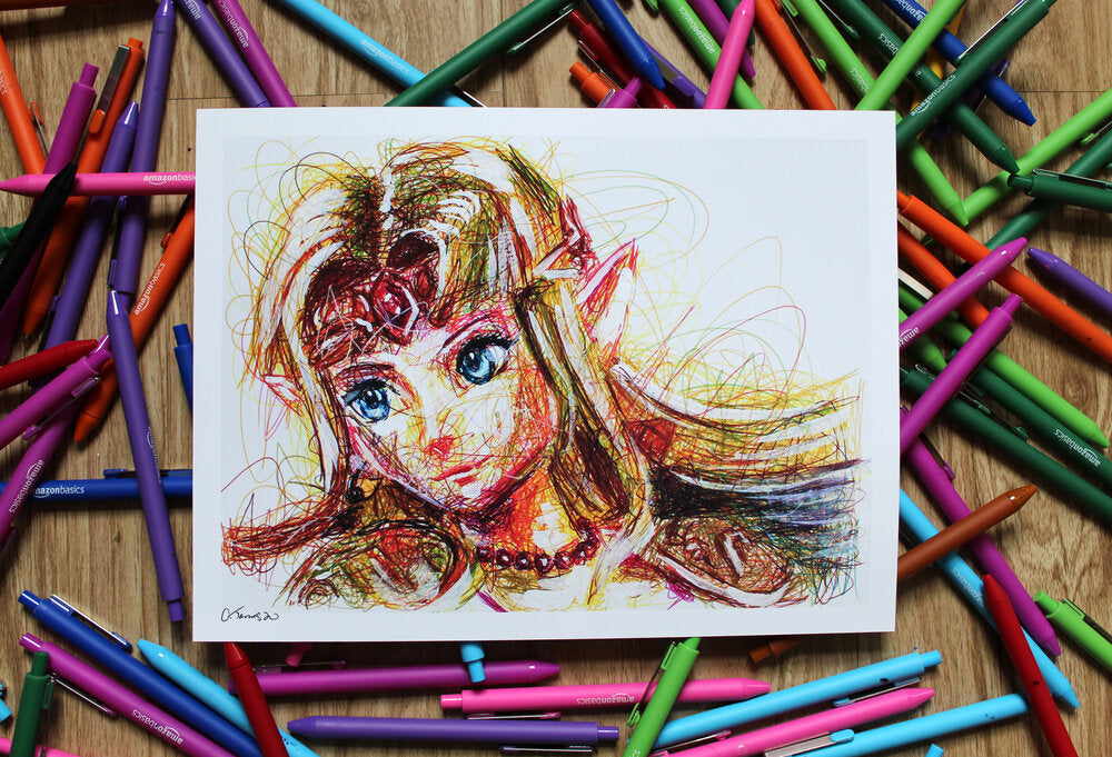 Zelda Ballpoint Pen Scribble Art Print-Cody James by Cody
